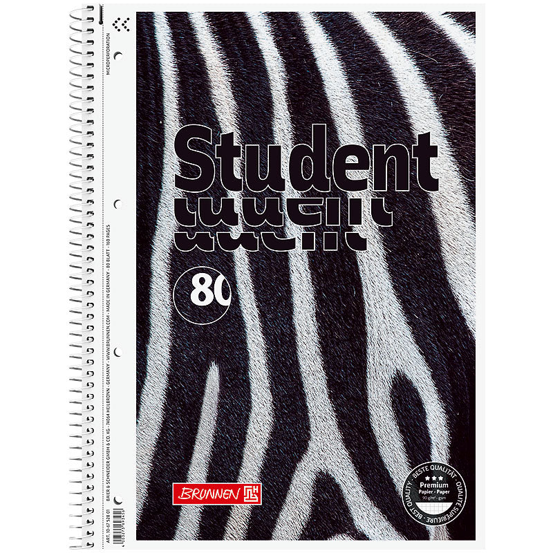 Коледж-блок BRUNNEN Premium, А4, клітинка, 80 аркушів, Zebra, 10 675 28 05